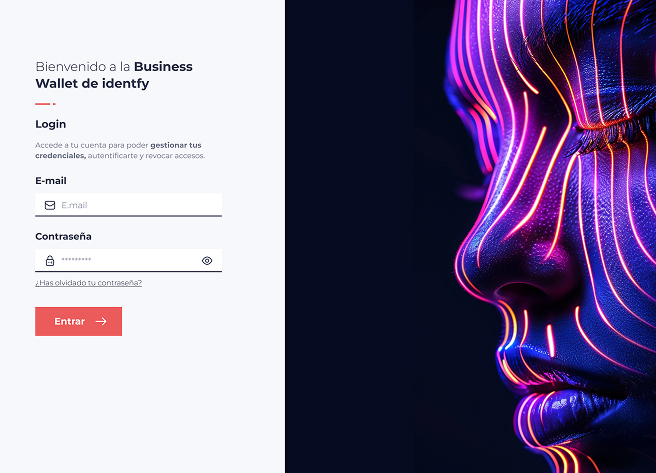 Interfaz de acceso a Identfy Business Wallet