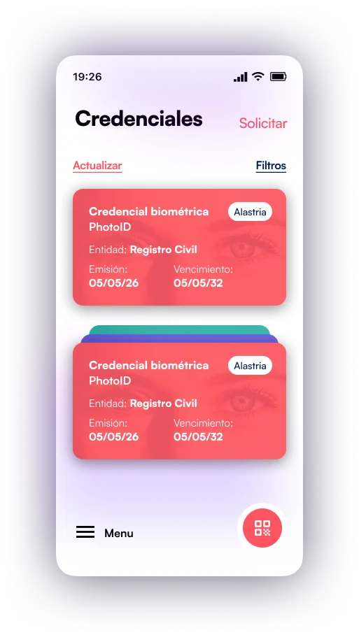Identfy Personal Wallet — listado de credenciales verificables en el móvil